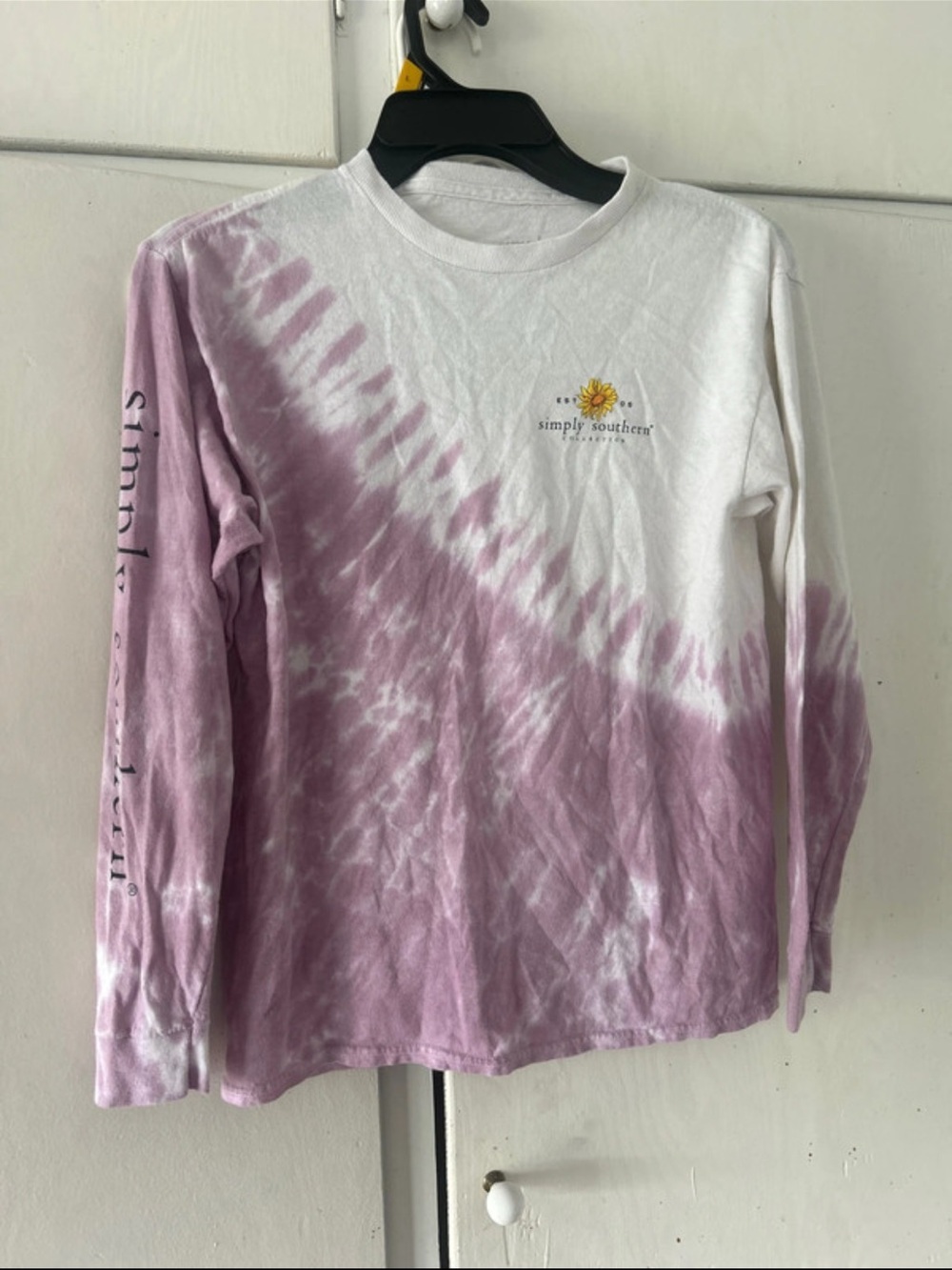Simply Southern White & Lavender Tie-Dye Sunflower Long Sleeve Tee